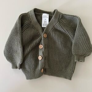 Modern Moments Olive Green Knit Baby Cardigan with Wooden Buttons